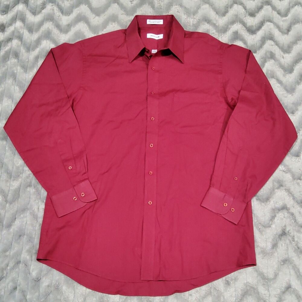 Pierre Cardin Mens Size 16 Red Long Sleeve Button Down Dress Shirt